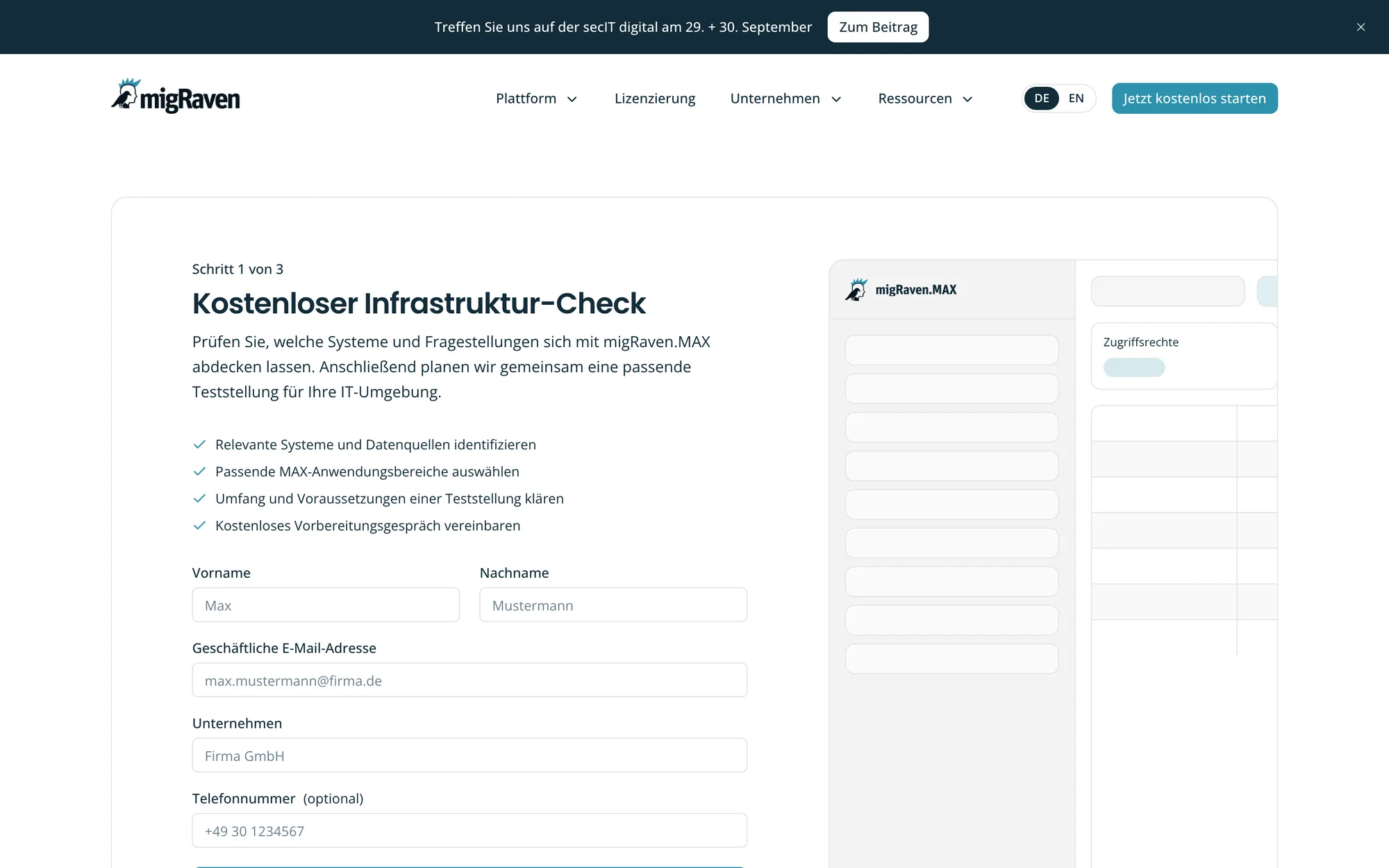 Free infrastructure check funnel, step one of three